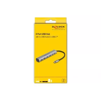 Delock 6 portový rozbočovač USB se 4 x zásuvkami USB Typu-A a se 2 x zásuvkami USB Type-C Delock 6 portový rozbočovač USB se 4 x zásuvkami USB Typu-A a se 2 x zásuvkami USB Type-C