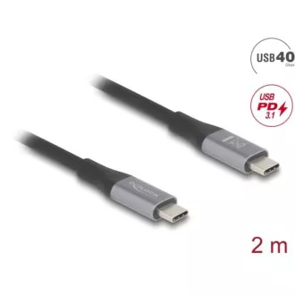 Delock USB 40 Gbps kabel USB Type-C samec na samec PD 3.1 240 W E-Marker 2 m šedá kovová Delock USB 40 Gbps kabel USB Type-C samec na samec PD 3.1 240 W E-Marker 2 m šedá kovová