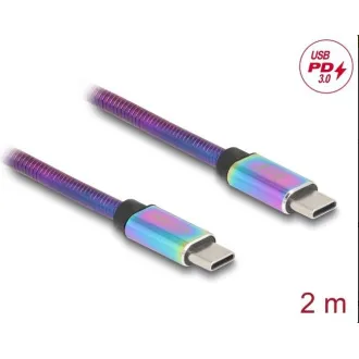 Delock Kabel USB 2.0 ze zástrčky USB Type-C na zástrčku, s duhovým kovovým pláštěm, PD 3.0, 60 W, 2 m Delock Kabel USB 2.0 ze zástrčky USB Type-C na zástrčku, s duhovým kovovým pláštěm, PD 3.0, 60 W, 2 m