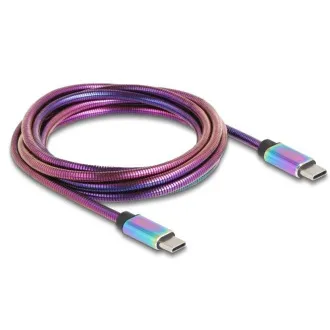 Delock Kabel USB 2.0 ze zástrčky USB Type-C na zástrčku, s duhovým kovovým pláštěm, PD 3.0, 60 W, 2 m Delock Kabel USB 2.0 ze zástrčky USB Type-C na zástrčku, s duhovým kovovým pláštěm, PD 3.0, 60 W, 2 m