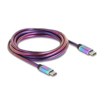 Delock Kabel USB 2.0 ze zástrčky USB Type-C na zástrčku, s duhovým kovovým pláštěm, PD 3.0, 60 W, 2 m Delock Kabel USB 2.0 ze zástrčky USB Type-C na zástrčku, s duhovým kovovým pláštěm, PD 3.0, 60 W, 2 m