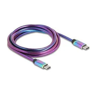 Delock Kabel USB 2.0 ze zástrčky USB Type-C na zástrčku, s duhovým kovovým pláštěm, PD 3.0, 60 W, 2 m Delock Kabel USB 2.0 ze zástrčky USB Type-C na zástrčku, s duhovým kovovým pláštěm, PD 3.0, 60 W, 2 m