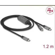 Delock Kabel USB-C ve tvaru Y, z 1 x zástrčky na 2 x zástrčky PD 3.0, 100 W inteligentní rozvod proudu, 1,2 m