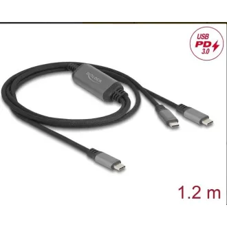 Delock Kabel USB-C ve tvaru Y, z 1 x zástrčky na 2 x zástrčky PD 3.0, 100 W inteligentní rozvod proudu, 1,2 m Delock Kabel USB-C ve tvaru Y, z 1 x zástrčky na 2 x zástrčky PD 3.0, 100 W inteligentní rozvod proudu, 1,2 m