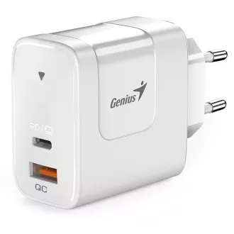Genius PD-65AC, Napájecí adaptér, univerzální, 65W, 1× USB-C, 1× USB, PD 3.0, QC 3.0, bílý Genius PD-65AC, Napájecí adaptér, univerzální, 65W, 1× USB-C, 1× USB, PD 3.0, QC 3.0, bílý