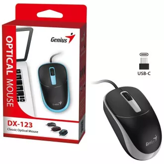 Genius DX-123 Myš, drátová, optická, 1200DPI, 3 tlačítka, USB-C, černo-šedá Genius DX-123 Myš, drátová, optická, 1200DPI, 3 tlačítka, USB-C, černo-šedá