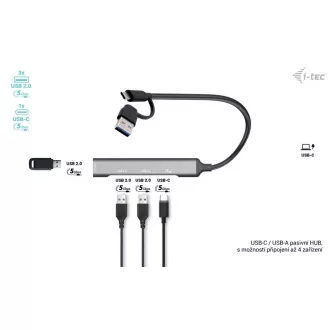I-Tec USB-A/USB-C Metal HUB 1x USB-C 3.1 + 3x USB 2.0