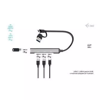 I-Tec USB-A/USB-C Metal HUB 1x USB-C 3.1 + 3x USB 2.0