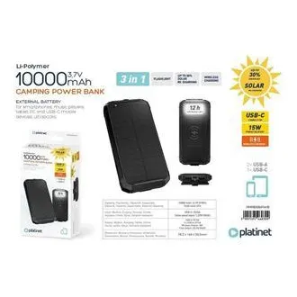 PLATINET POWERBANK 10000 mAh SOLAR PANEL WIRELESS CHARGER 15W 2X USB-A, 1X USB-C PLATINET POWERBANK 10000 mAh SOLAR PANEL WIRELESS CHARGER 15W 2X USB-A, 1X USB-C