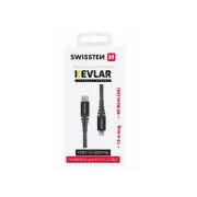 SWISSTEN DATOVÝ KABEL KEVLAR USB-C / LIGHTNING 1,5 M ANTRACIT