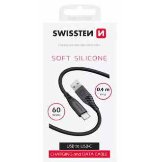 SWISSTEN DATOVÝ KABEL SOFT SILICONE USB / USB-C 0,4 M ČERNÝ SWISSTEN DATOVÝ KABEL SOFT SILICONE USB / USB-C 0,4 M ČERNÝ