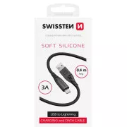 SWISSTEN DATOVÝ KABEL SOFT SILICONE USB-A / LIGHTNING 0,4 M ČERNÝ