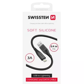 SWISSTEN DATOVÝ KABEL SOFT SILICONE USB-A / LIGHTNING 0,4 M ČERNÝ