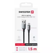 SWISSTEN DATOVÝ KABEL TEXTILE II USB / LIGHTNING 1,5 M ČERNÝ