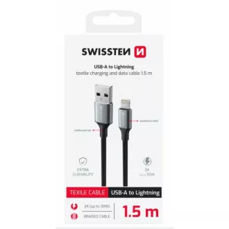 SWISSTEN DATOVÝ KABEL TEXTILE II USB / LIGHTNING 1,5 M ČERNÝ SWISSTEN DATOVÝ KABEL TEXTILE II USB / LIGHTNING 1,5 M ČERNÝ