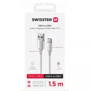 SWISSTEN DATOVÝ KABEL TEXTILE II USB / USB-C 1,5 M BÍLÝ