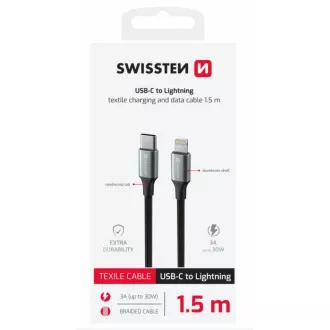 SWISSTEN DATOVÝ KABEL TEXTILE II USB-C / LIGHTNING 1,5 M ČERNÝ SWISSTEN DATOVÝ KABEL TEXTILE II USB-C / LIGHTNING 1,5 M ČERNÝ