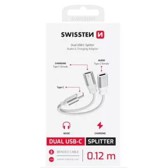 SWISSTEN NABÍJECÍ AUDIO ADAPTÉR TEXTILE USB-C (samec) / 2x USB-C (samice) 0,12 M BÍLÝ SWISSTEN NABÍJECÍ AUDIO ADAPTÉR TEXTILE USB-C (samec) / 2x USB-C (samice) 0,12 M BÍLÝ