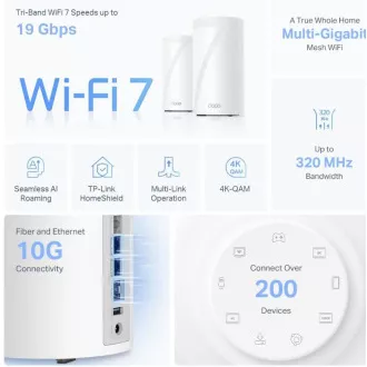 TP-Link WiFi router Deco BE85(2-pack) BE19000, WiFi 7, 1x 10GLAN, 2x 2.5GLAN, 1x 10GLAN/SFP+, USB, 2,4/5/6GHz TP-Link WiFi router Deco BE85(2-pack) BE19000, WiFi 7, 1x 10GLAN, 2x 2.5GLAN, 1x 10GLAN/SFP+, USB, 2,4/5/6GHz