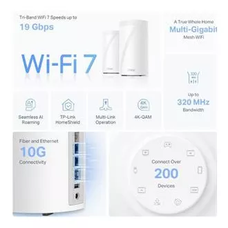 TP-Link WiFi router Deco BE85(2-pack) BE19000, WiFi 7, 1x 10GLAN, 2x 2.5GLAN, 1x 10GLAN/SFP+, USB, 2,4/5/6GHz TP-Link WiFi router Deco BE85(2-pack) BE19000, WiFi 7, 1x 10GLAN, 2x 2.5GLAN, 1x 10GLAN/SFP+, USB, 2,4/5/6GHz