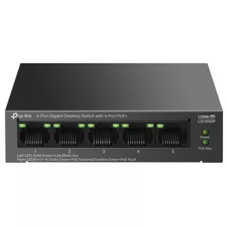 TP-Link LS105GP Switch 1x GLAN, 4x GLAN s PoE+, 65W TP-Link LS105GP Switch 1x GLAN, 4x GLAN s PoE+, 65W