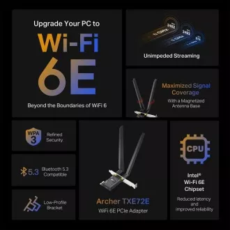 TP-Link Archer TXE72E - AXE5400 Wi-Fi 6E Bluetooth 5.3 PCIe adaptér TP-Link Archer TXE72E - AXE5400 Wi-Fi 6E Bluetooth 5.3 PCIe adaptér