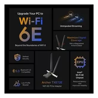 TP-Link Archer TXE72E - AXE5400 Wi-Fi 6E Bluetooth 5.3 PCIe adaptér TP-Link Archer TXE72E - AXE5400 Wi-Fi 6E Bluetooth 5.3 PCIe adaptér