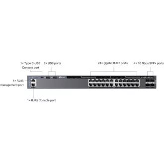 TP-Link SG6428X Omada 24 portový gigabitový RJ45 stackable L3 switch, 4×10 Gbps SFP+ sloty TP-Link SG6428X Omada 24 portový gigabitový RJ45 stackable L3 switch, 4×10 Gbps SFP+ sloty