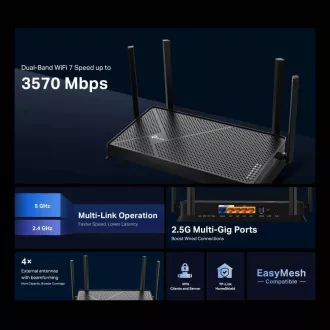 TP-Link Archer BE230 - BE3600 Wi-Fi 7 router, 1x2,5G WAN, 1x2,5G LAN, 3xGLAN, USB 3.0, HomeShield, EasyMesh TP-Link Archer BE230 - BE3600 Wi-Fi 7 router, 1x2,5G WAN, 1x2,5G LAN, 3xGLAN, USB 3.0, HomeShield, EasyMesh