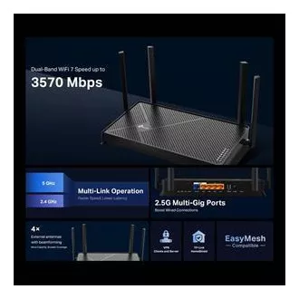 TP-Link Archer BE230 - BE3600 Wi-Fi 7 router, 1x2,5G WAN, 1x2,5G LAN, 3xGLAN, USB 3.0, HomeShield, EasyMesh TP-Link Archer BE230 - BE3600 Wi-Fi 7 router, 1x2,5G WAN, 1x2,5G LAN, 3xGLAN, USB 3.0, HomeShield, EasyMesh