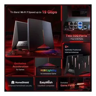 TP-Link Archer GE800 - BE19000, 1x10GLAN, 2x2,5GLAN, 4xLAN, 1x USB 3.0, Třípásmový herní Wi-Fi 7 router, HomeShiel™, EasyMesh™