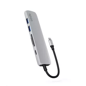 Epico 6v1 hliníkový USB-C 8K hub - stříbrná