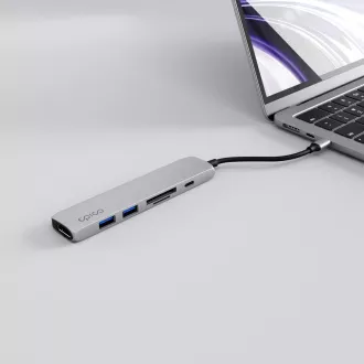 Epico 6v1 hliníkový USB-C 8K hub - stříbrná
