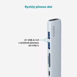 Epico 6v1 hliníkový USB-C 8K hub - modrá Epico 6v1 hliníkový USB-C 8K hub - modrá