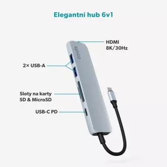 Epico 6v1 hliníkový USB-C 8K hub - modrá Epico 6v1 hliníkový USB-C 8K hub - modrá