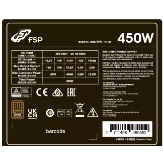 FSP HYPER 80+ PRO/450W/ATX 3.0/80PLUS Bronze 230V/Bulk
