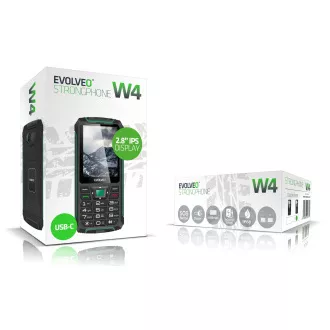 EVOLVEO StrongPhone W4, IP68 odolný Dual SIM telefon, 2,8"LCD, 2500mAh, Powerbanka, černo-zelený EVOLVEO StrongPhone W4, IP68 odolný Dual SIM telefon, 2,8"LCD, 2500mAh, Powerbanka, černo-zelený