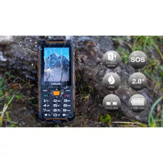 EVOLVEO StrongPhone Z6, IP68 odolný Dual SIM telefon, 2,8"LCD, 4000mAh, Powerbanka, černo-oranžový
