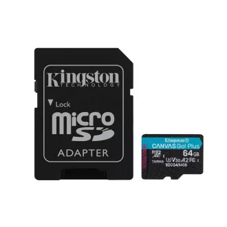 Kingston Canvas Go Plus A2/Micro SDXC/64GB/UHS-I U3 / Class 10/+ Adaptér Kingston Canvas Go Plus A2/Micro SDXC/64GB/UHS-I U3 / Class 10/+ Adaptér