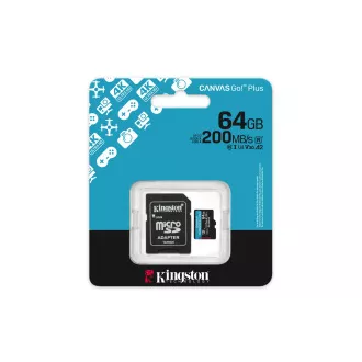 Kingston Canvas Go Plus A2/Micro SDXC/64GB/UHS-I U3 / Class 10/+ Adaptér Kingston Canvas Go Plus A2/Micro SDXC/64GB/UHS-I U3 / Class 10/+ Adaptér