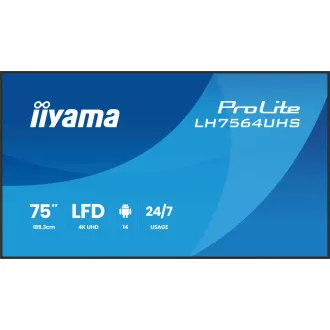 75" iiyama LH7564UHS-B1AG:VA, 4K UHD,Android,24/7 75" iiyama LH7564UHS-B1AG:VA, 4K UHD,Android,24/7