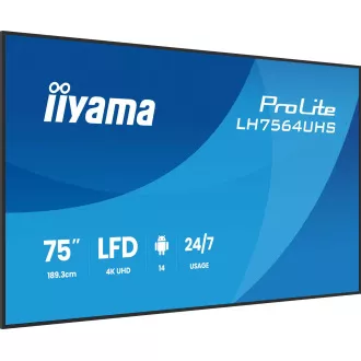 75" iiyama LH7564UHS-B1AG:VA, 4K UHD,Android,24/7 75" iiyama LH7564UHS-B1AG:VA, 4K UHD,Android,24/7