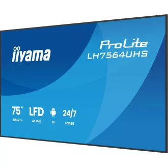 75" iiyama LH7564UHS-B1AG:VA, 4K UHD,Android,24/7 75" iiyama LH7564UHS-B1AG:VA, 4K UHD,Android,24/7