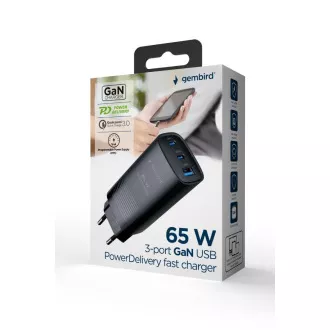 GEMBIRD PD nabíječka 1xUSB-A 2xUSB-C 67W černá GEMBIRD PD nabíječka 1xUSB-A 2xUSB-C 67W černá
