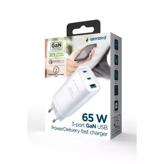 GEMBIRD PD nabíječka 1xUSB-A 2xUSB-C 67W bilá GEMBIRD PD nabíječka 1xUSB-A 2xUSB-C 67W bilá