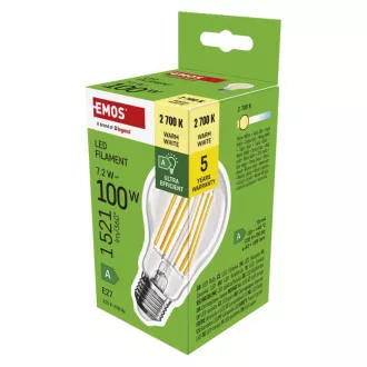 EMOS LED FLM A60 7,2W(100W) 1521lm E27 WW A CLASS EMOS LED FLM A60 7,2W(100W) 1521lm E27 WW A CLASS