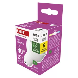 EMOS LED CLS MR16 3W(40W) 535lm GU10 NW A CLASS EMOS LED CLS MR16 3W(40W) 535lm GU10 NW A CLASS