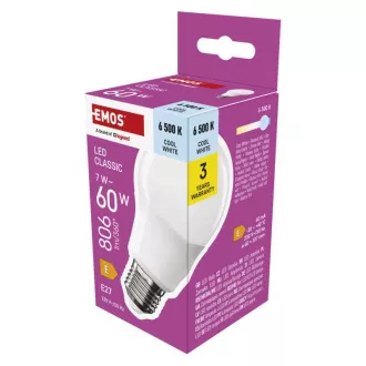 EMOS LED CLS A60 7W(60W) 806lm E27 CW EMOS LED CLS A60 7W(60W) 806lm E27 CW