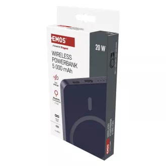 EMOS POWERBANKA WI 522, bezdrátové nabíjení 20W, 5.000mAh, MODRÁ, 1xUSB-C EMOS POWERBANKA WI 522, bezdrátové nabíjení 20W, 5.000mAh, MODRÁ, 1xUSB-C