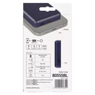 EMOS POWERBANKA WI 522, bezdrátové nabíjení 20W, 5.000mAh, MODRÁ, 1xUSB-C EMOS POWERBANKA WI 522, bezdrátové nabíjení 20W, 5.000mAh, MODRÁ, 1xUSB-C